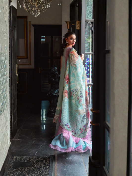 Shiza Hassan Aira Luxury Pret Cotton Net Embroidered Stitched 4-Piece Suit-Azure