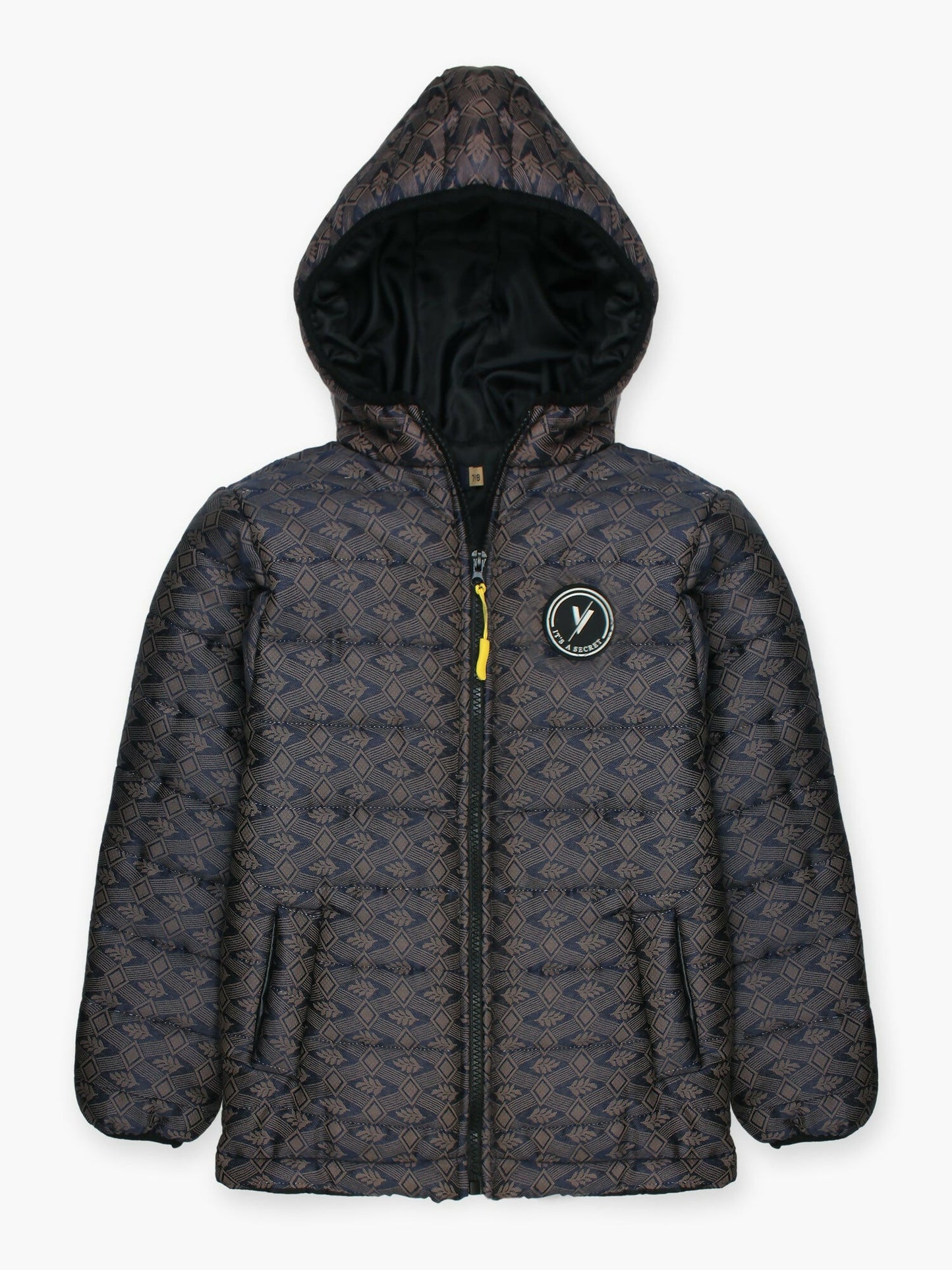 Black and Brown Velvour Printed Puffer Jacket-VJ52-A