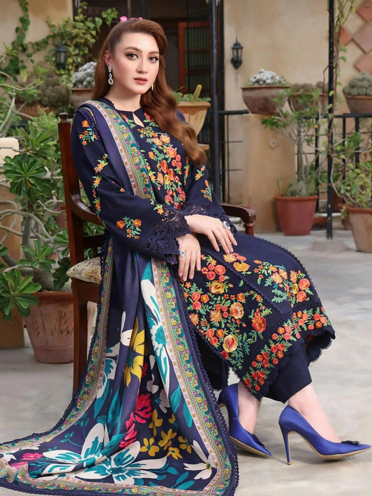 Zeephire Dhanak Embroidered Stitched 3-Piece Suit-Multi Emb
