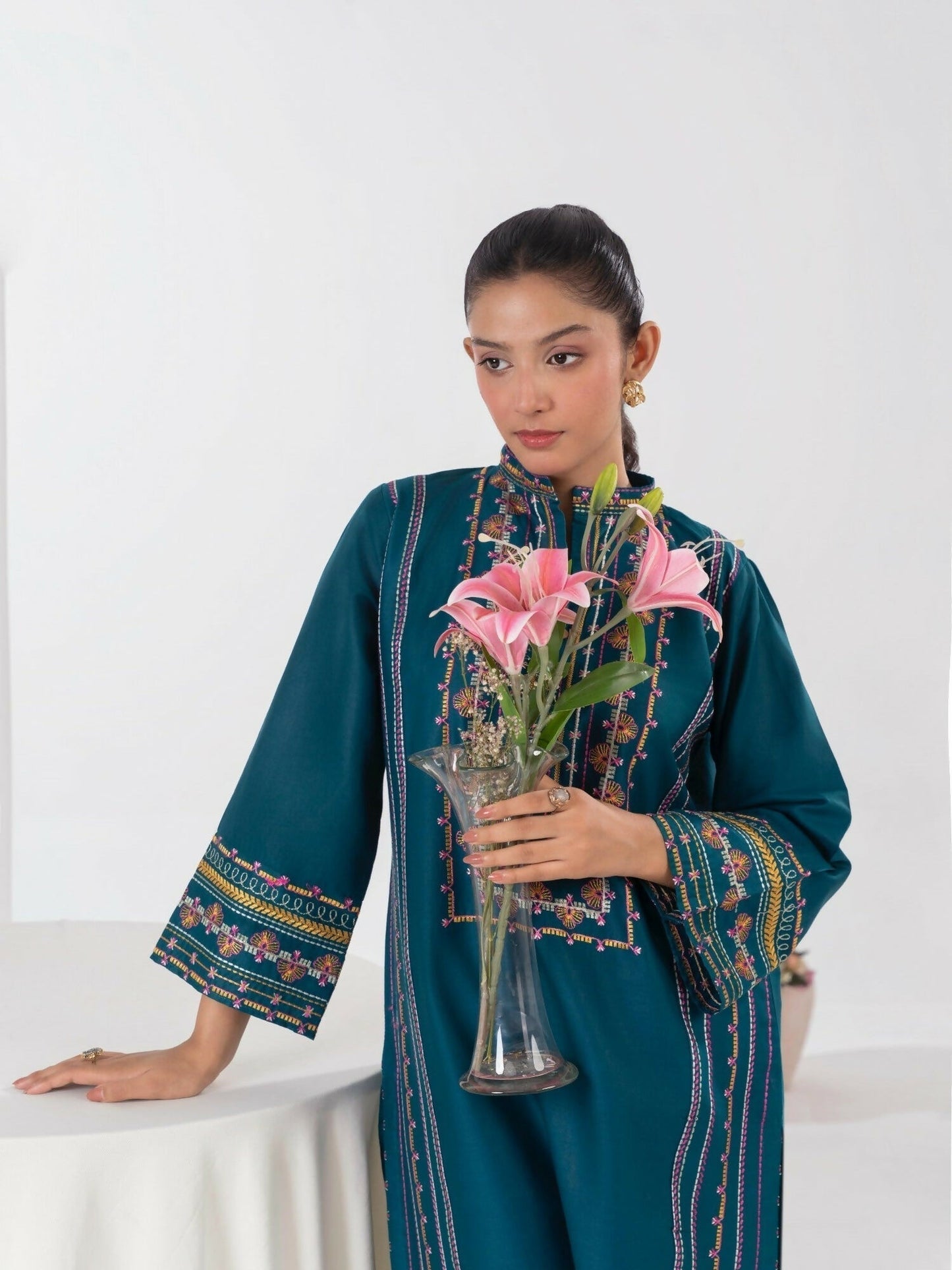 Stylish Collection Aaraish Cotton Embroidered Stitched 2-Piece Suit-Lime Teal