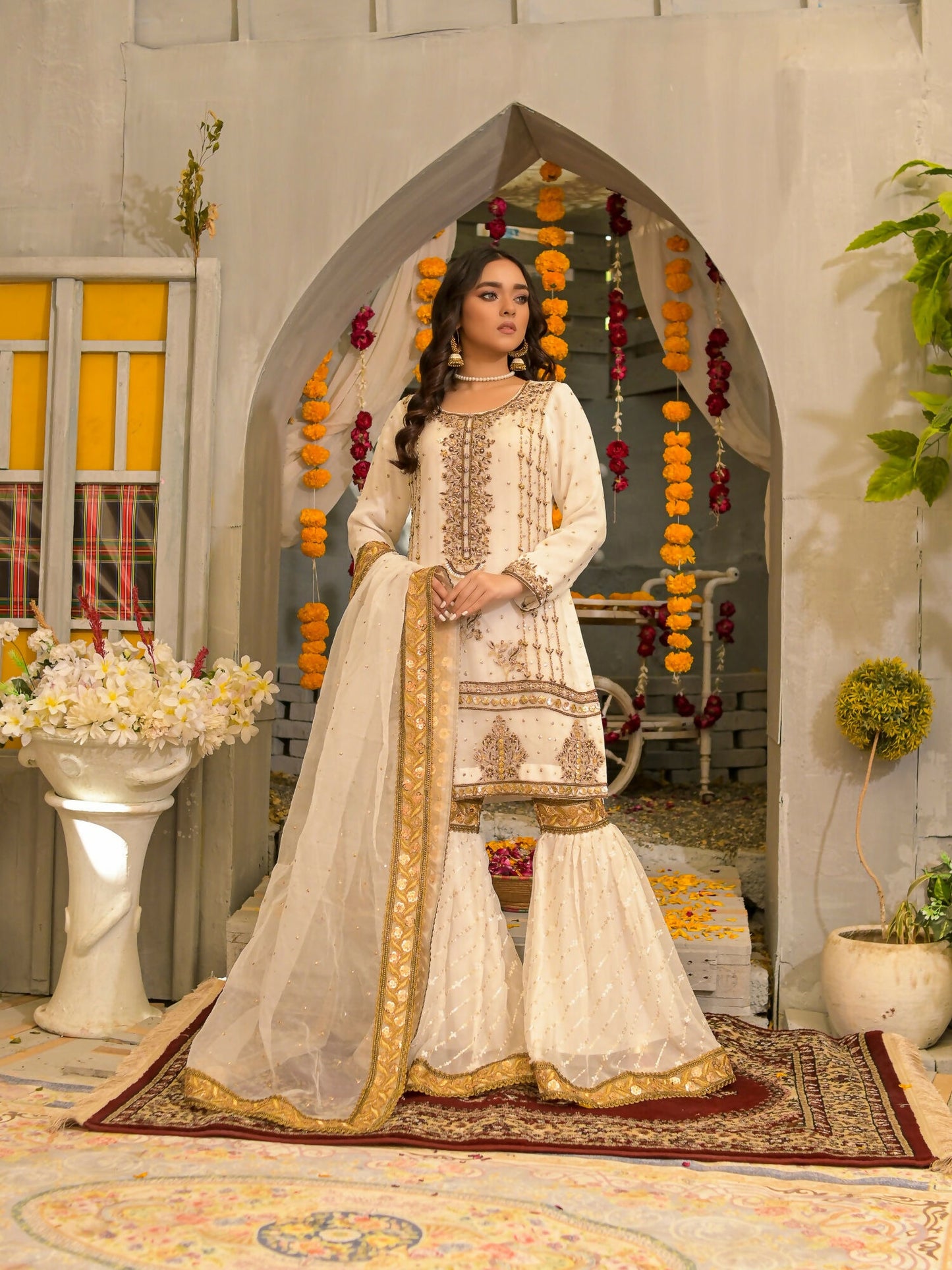 Ruby's Couture Poshak Chiffon Embellished Stitched Gharara-Atish