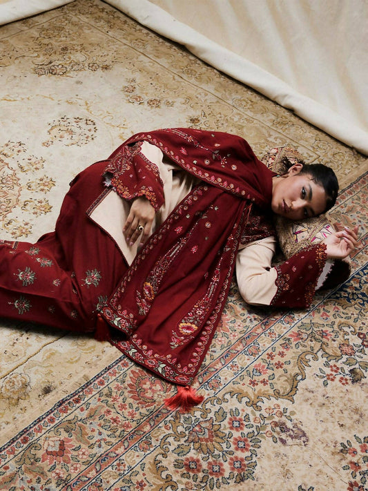 Jugnu By Hussain Rehar AW 25 - Edit I Karandi Embroidered Scarf-Bareen