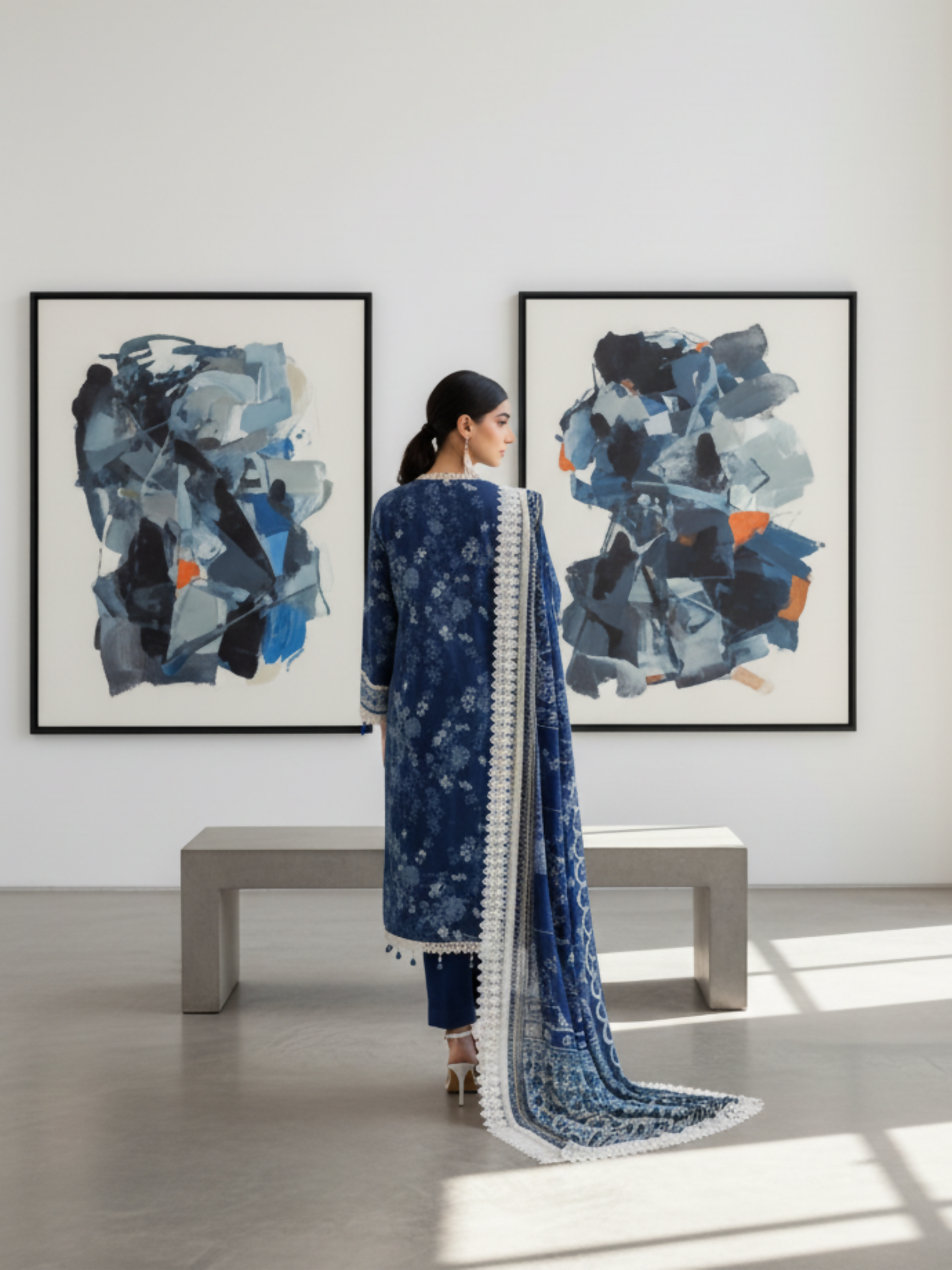 Mausummery Linen Printed Unstitched 3-Piece Suit-Sapphire