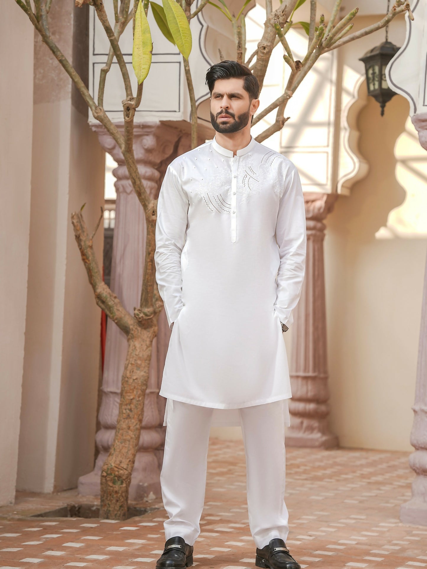 Off-White Fabrich Men Embroidered Cotton Unstitched Shalwar Kameez-GTS-MCE-034