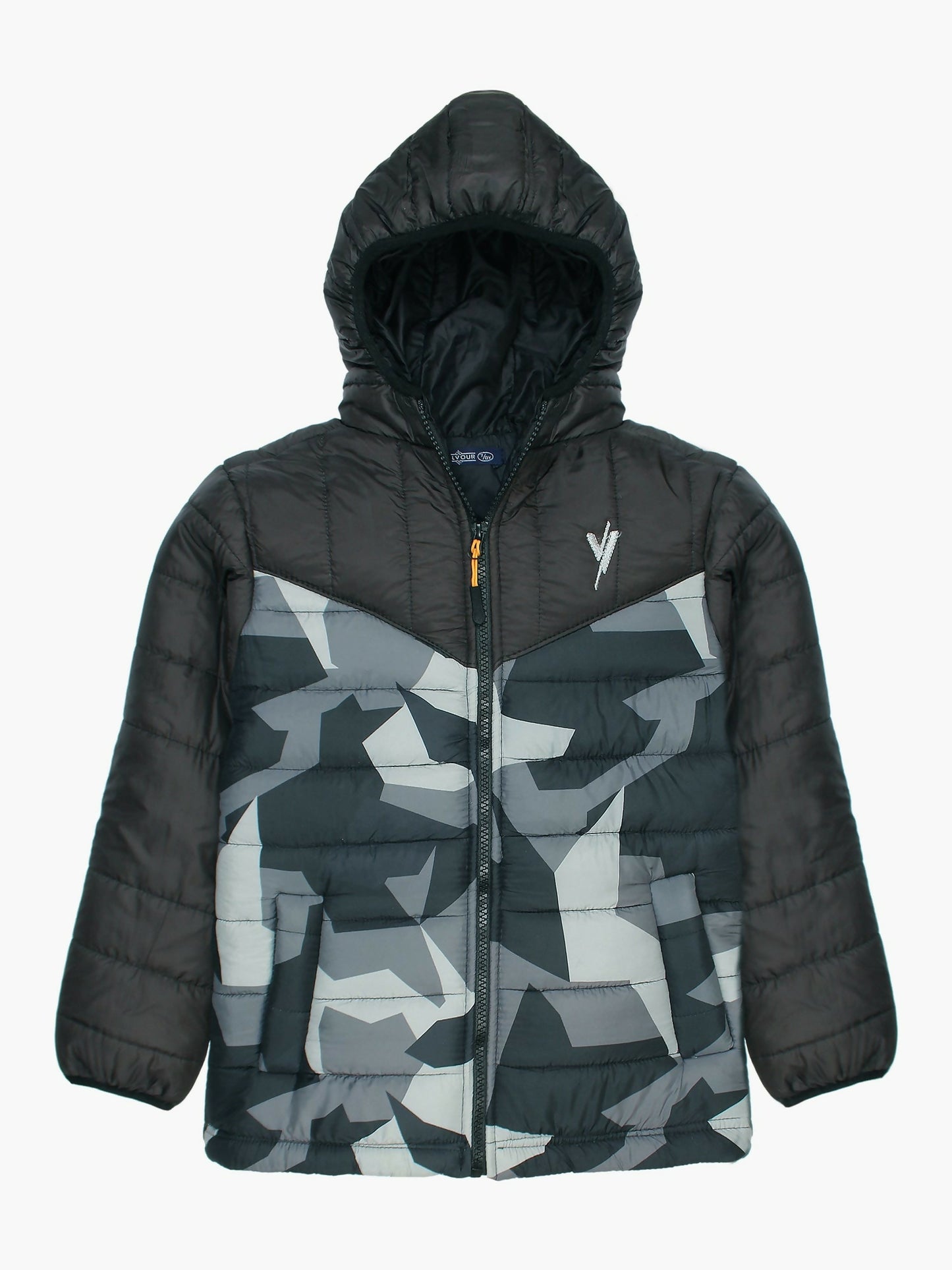 Black Velvour Printed Puffer Jacket-VJ32-A