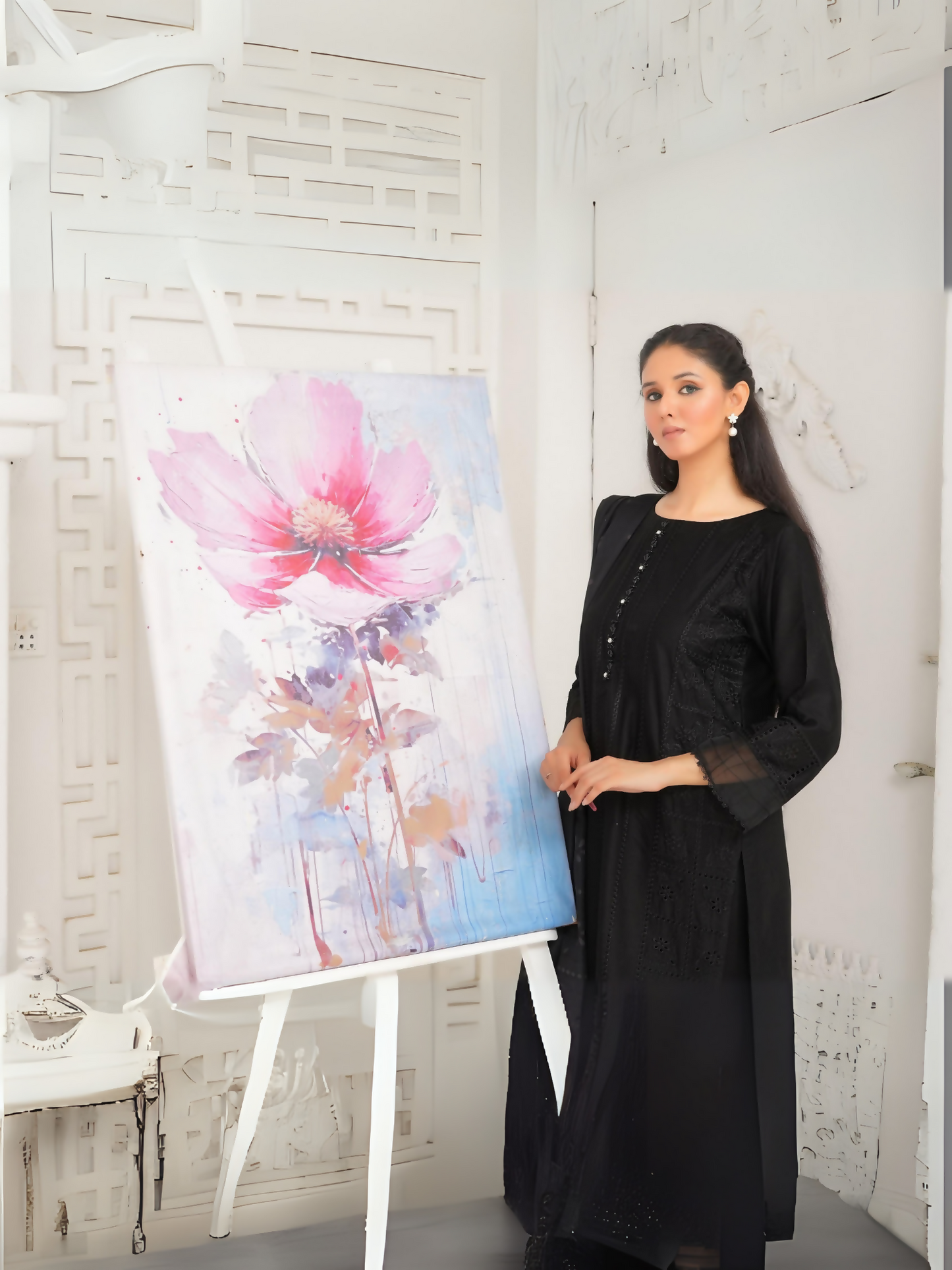 Siraphina Winter Cotton Embroidered Stitched 3-Piece Suit-Heer Noir