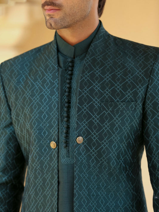 Gem Garments Afsanah Raw Silk Embroidered Prince Coat-Kabir