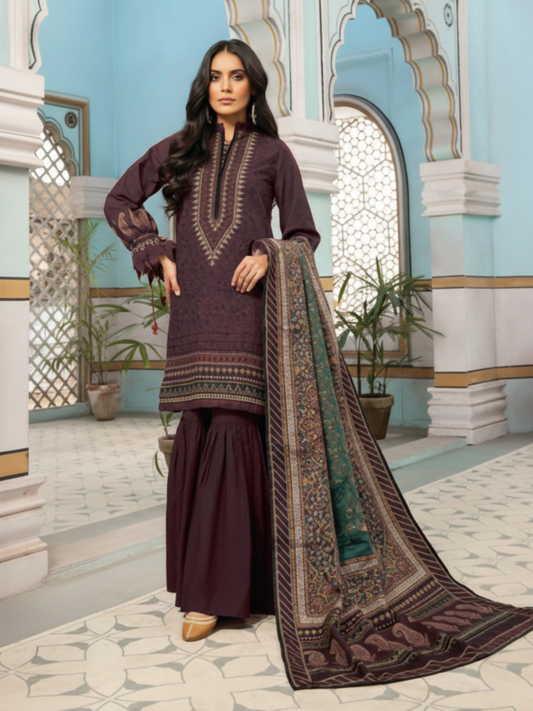 Mausummery Khaddar Printed Unstitched 3-Piece Suit-Jasper