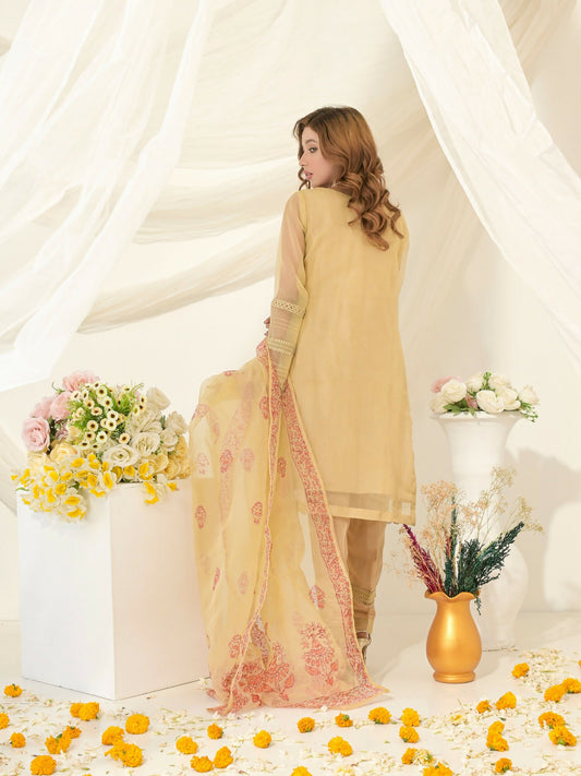 Ruby's Couture Gul-Bahar Organza Embroidered Stitched 3-Piece Suit-Zawiya