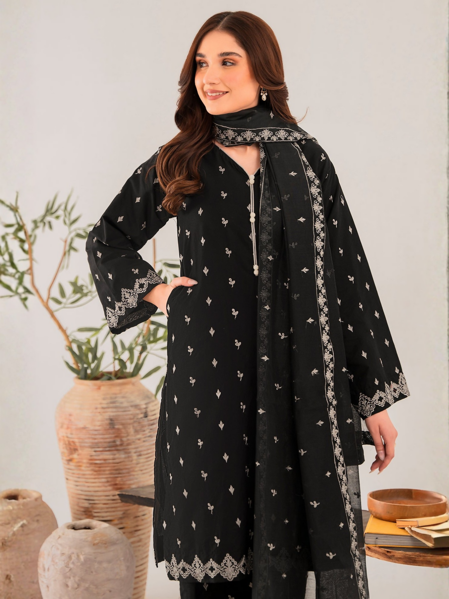 Panache Apparel Linen Embroidered Stitched Suit-Jordan