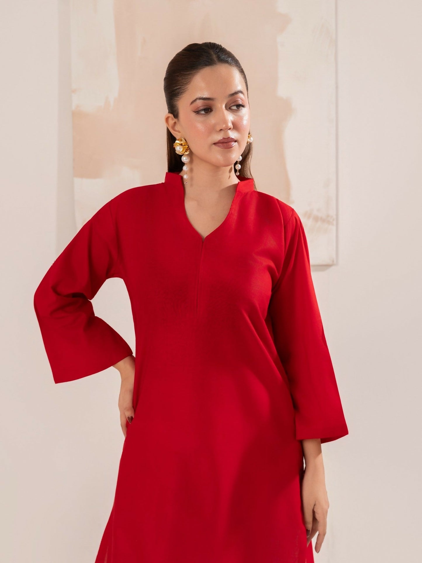 Stylish Collection Luxe Edit Cotton Embroidered Stitched 2-Piece Suit-Cherry Red