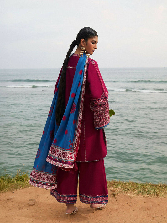Jugnu by Hussain Rehar SS'25 Cotton Embroidered Unstitched 3-Piece Suit-Beas