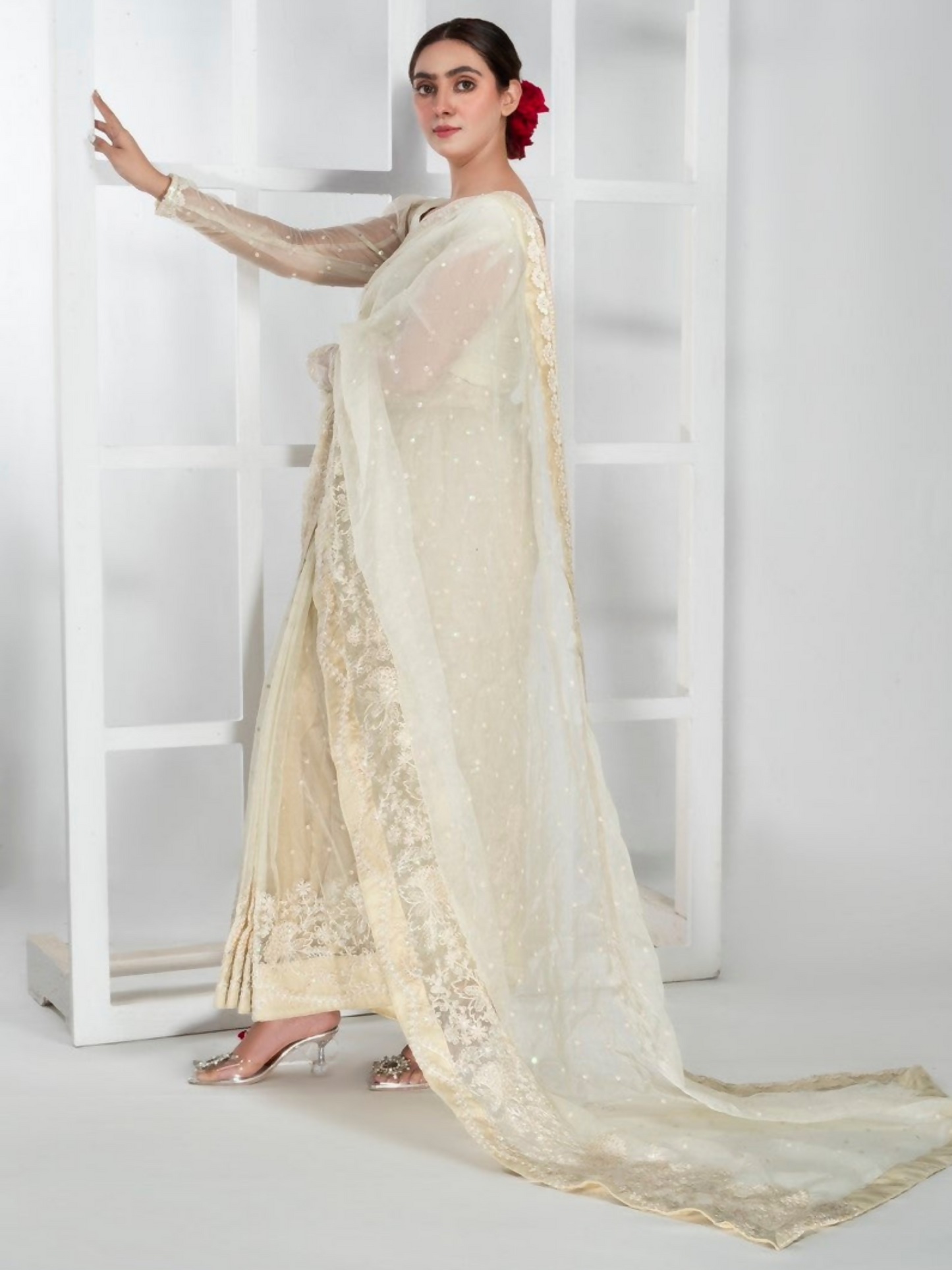 Imran Aftab Lux Winter Wedding Organza Embroidered Unstitched Saree-IASC-32