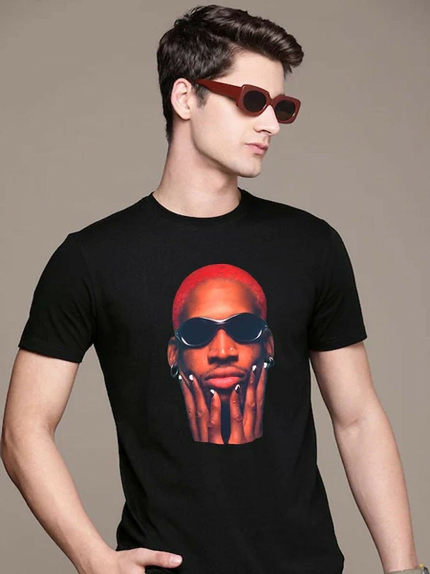 Black Jupiter Printed Dennis Rodman Graphic Tee-Shirt-14500