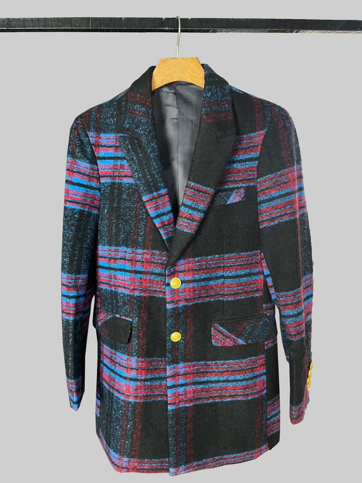 Black & Multi Jupiter Imported Prestige Winter Woolen Business Long Coat-15024