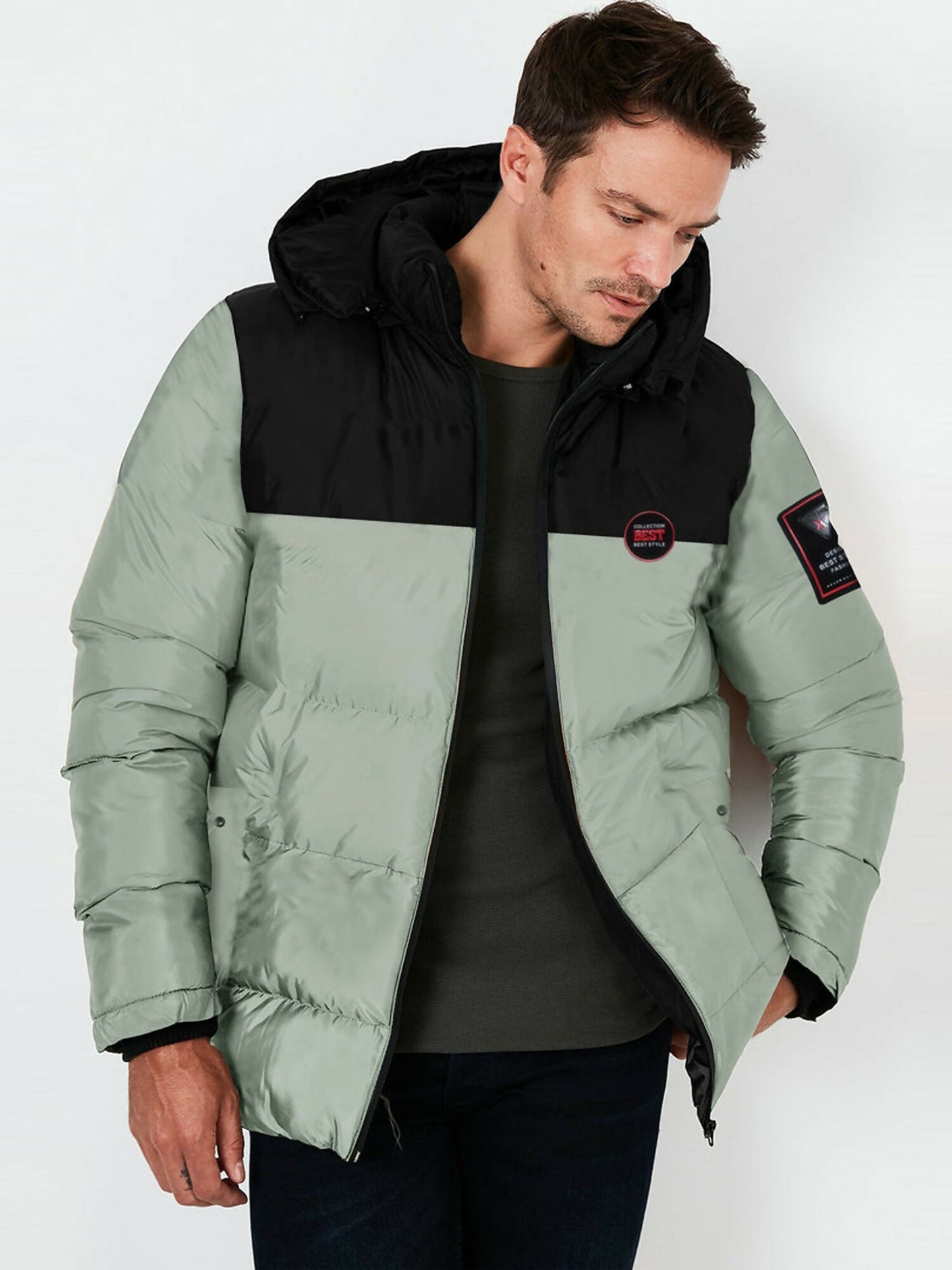 Funky Imported Color Block Heavy Thick Padded Puffer Hooded Jackets For Mens-14842