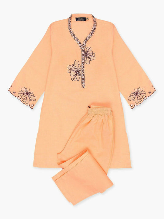 Velvour Girls Cotton Embroidered Stitched 2-Piece Suit-VG131-A