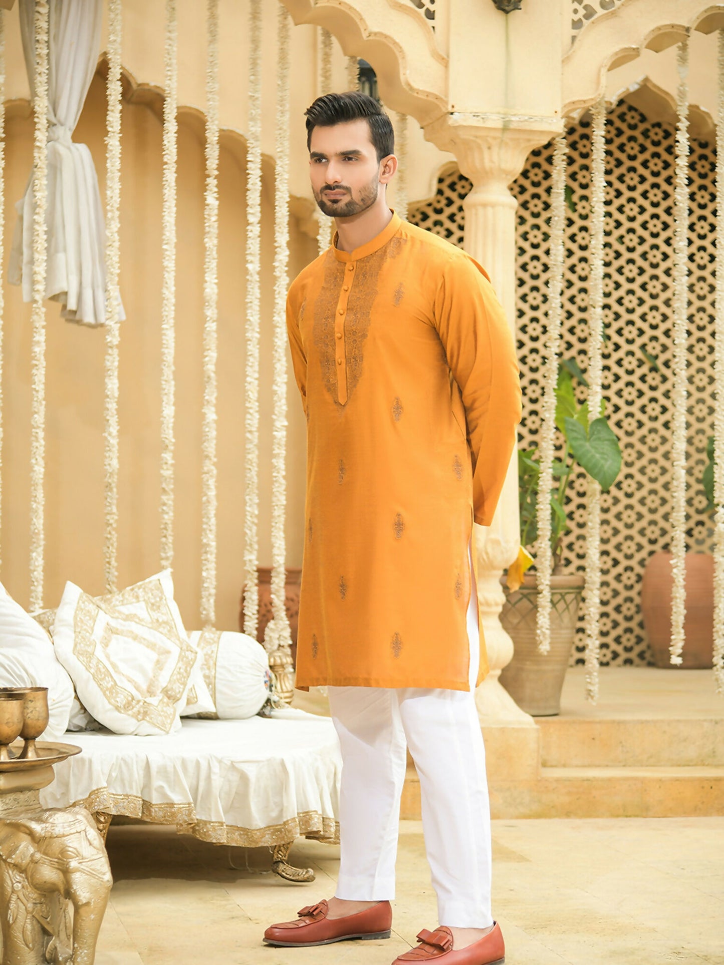 Fabrich Shehnai Men Cotton Silk Embroidered Unstitched Kurta Shalwar-GTS-SK-002