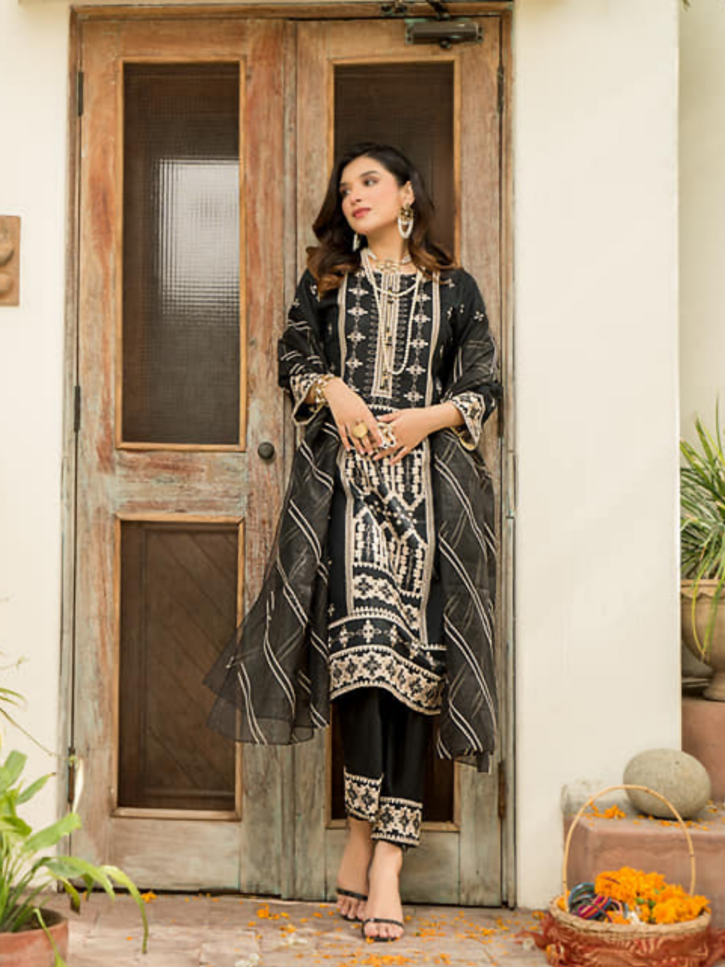 Panache Apparel Chambray Katan Embroidered Stitched Suit-Zaha