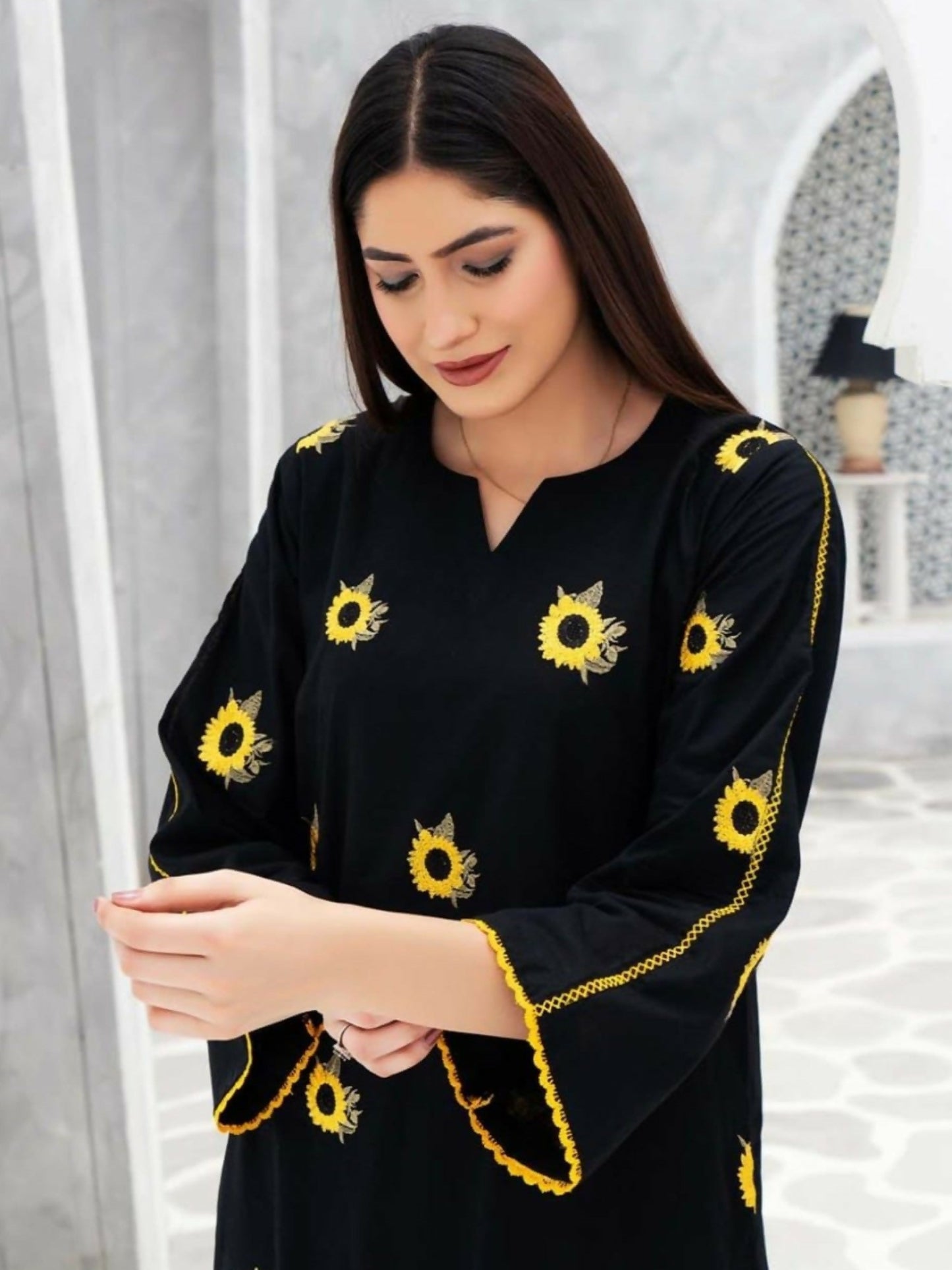 Stylish Collection Aaraish Cotton Embroidered Stitched 2-Piece Suit–Black Sunflower