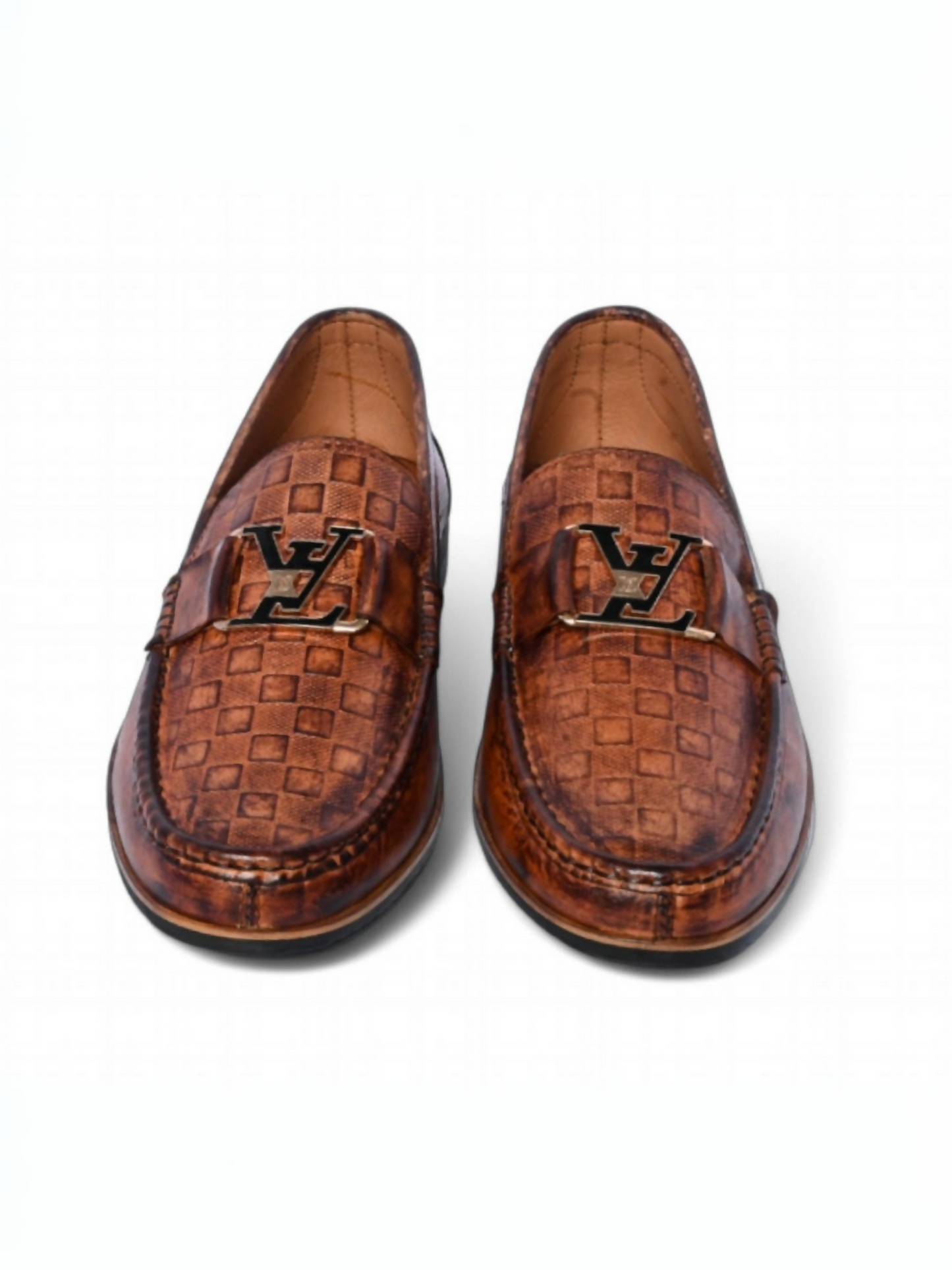 Checkered leather loafers with a bold pattern and sleek silhouette, blending luxury, comfort, and modern design for everyday elegance.