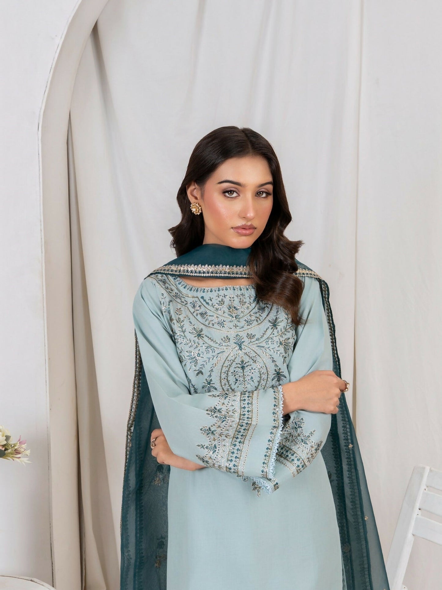 Stylish Collection Saya Pret Cotton Embroidered 3-Piece Suit-Sea Sand