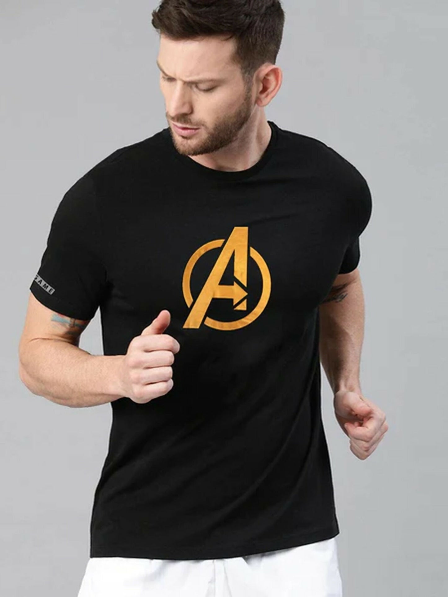 Black,Green,Yellow,Red, Grey ,Blue Jupiter Printed Antique Gold Avengers Tee-Shirt-12377