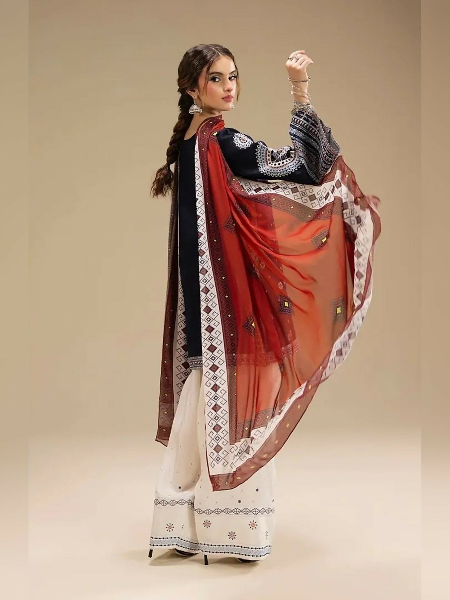 Tehzeeb Libas Lawn Embroidered Stitched 3-Piece Suit-DASTAAN