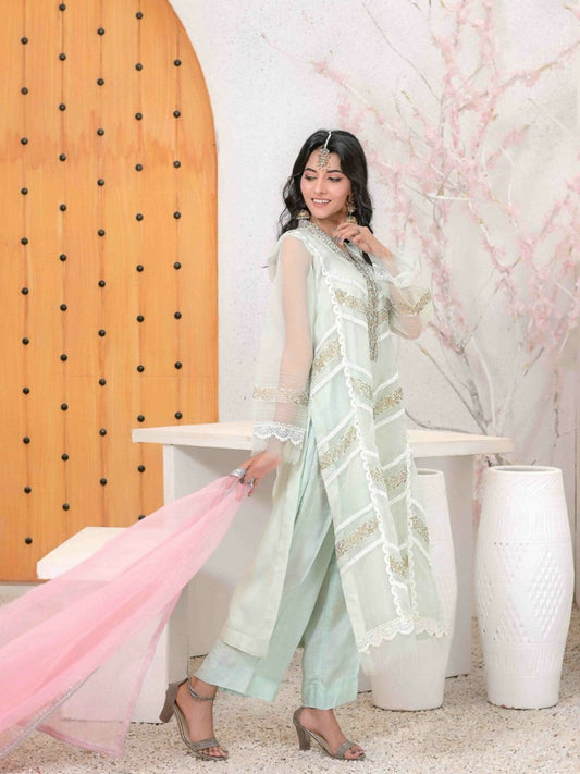 Ruby's Couture Ashiyana Organza Embroidered Stitched 3-Piece Suit-Tara