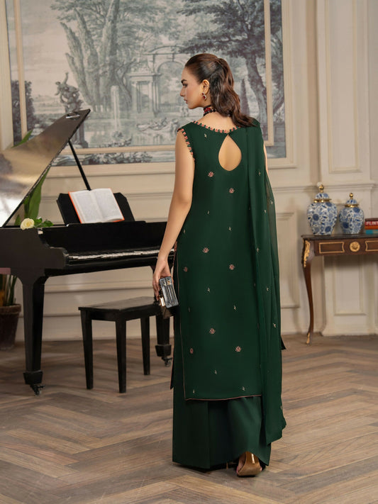 Hemstitch Chiffon Embroidered Stitched 3-Piece Suit-Jade