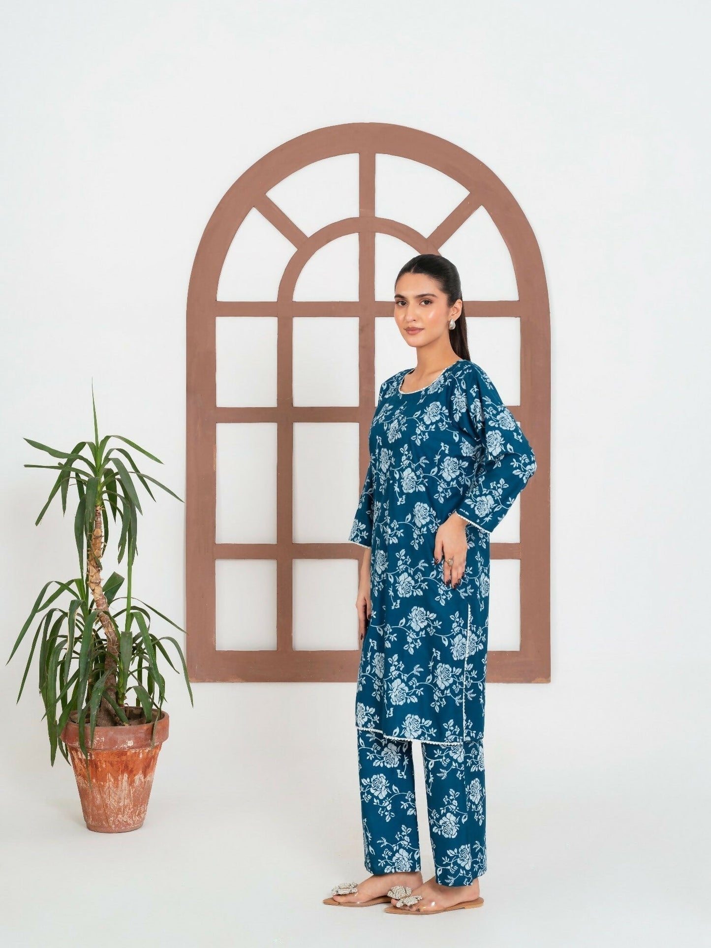 Stylish Collection Enchant Pret Linen Printed Co-Ord Set-Rose Teal