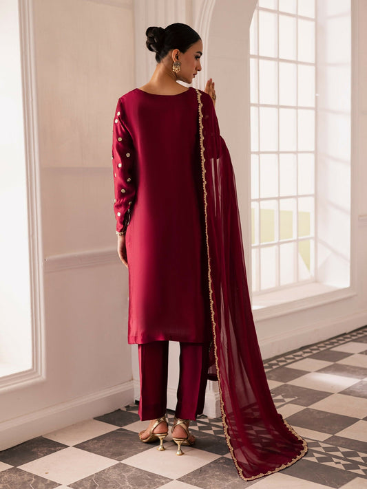 Allure By IH Be-My-Guest Thai Silk Embroidered Stitched 3-Piece Suit-Burberry