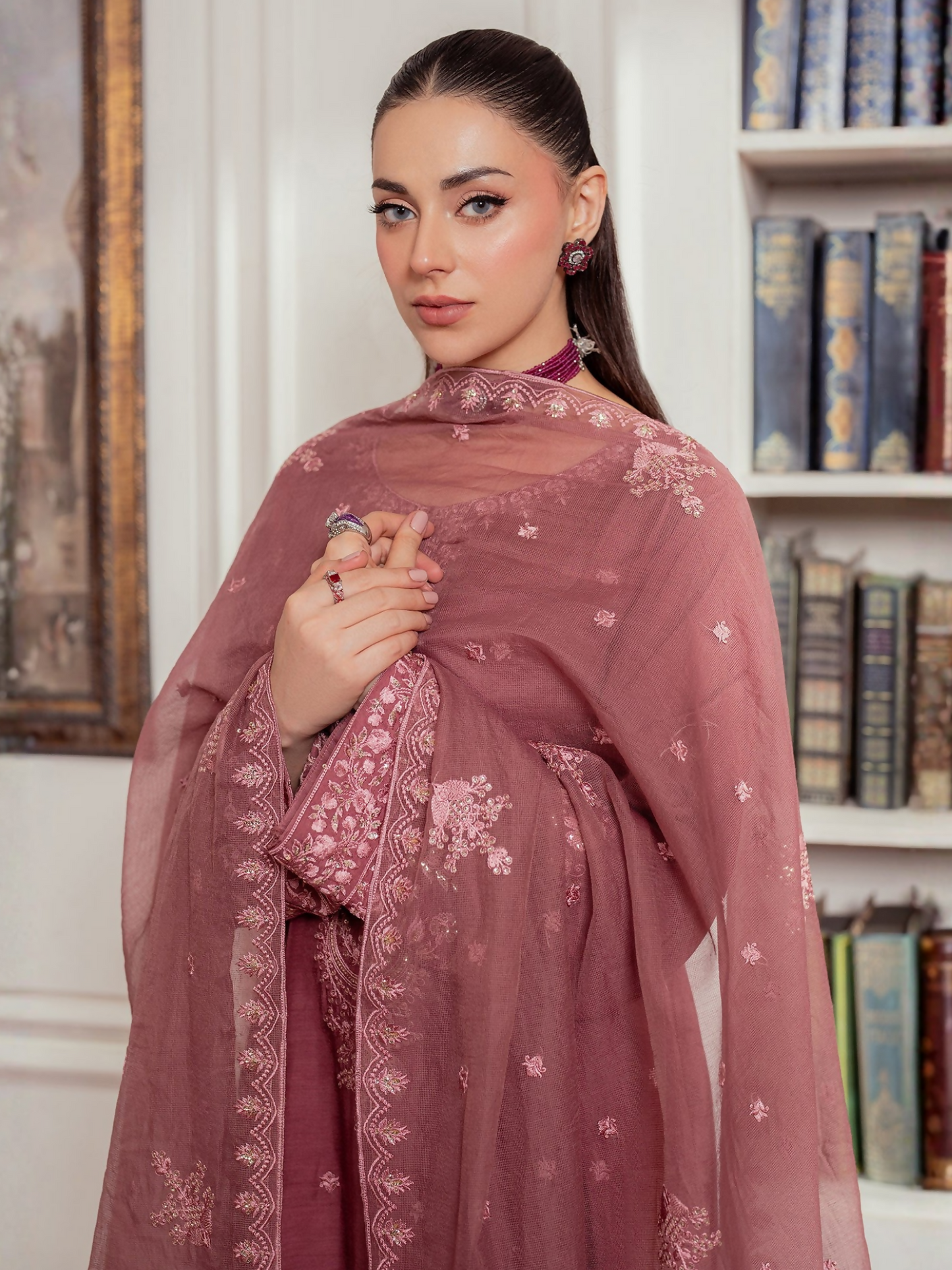 Panache Apparel Viscose Embroidered Stitched 3-Piece Suit-Twilight