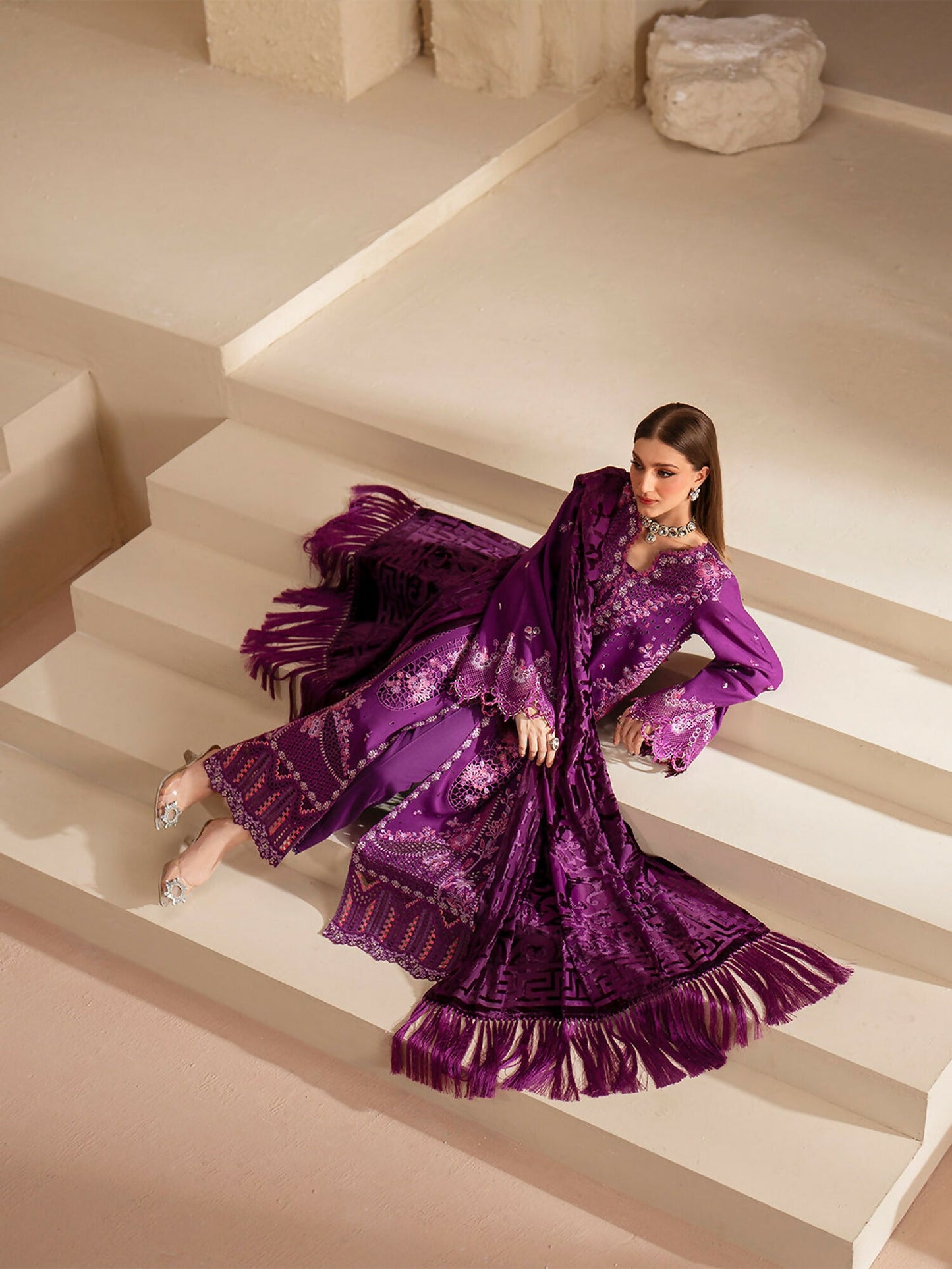 Binilyas Saqqara Kotrai Embroidered Stitched 3-Piece Suit-162-B