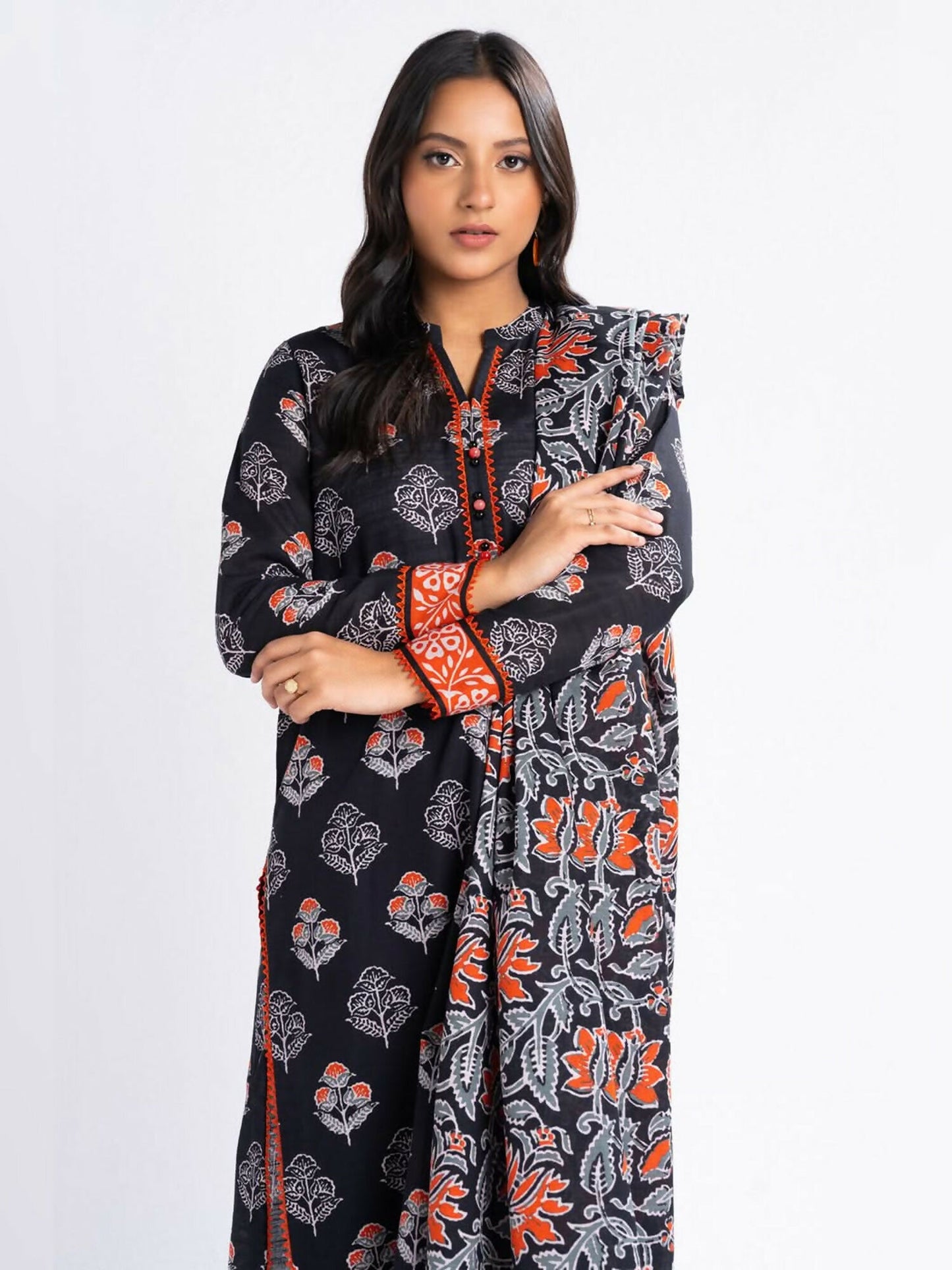Alkaram Studio Khaddar Printed Unstitched 3-Piece Suit-FW-14.1-24-Black