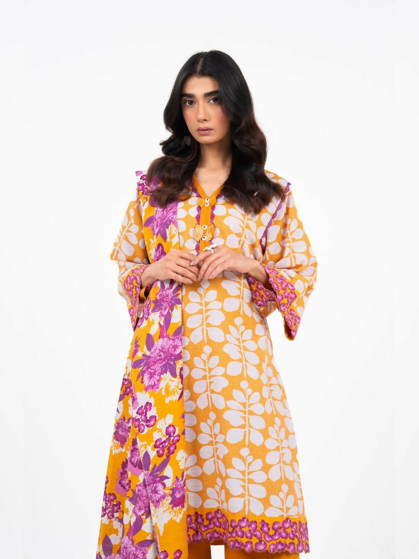 Alkaram Studio Khaddar Printed Unstitched 3-Piece Suit-FW-21-24-Yellow