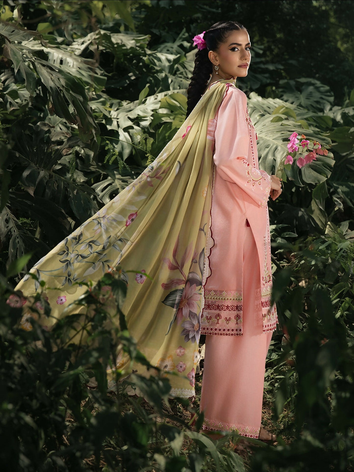 Hemstitch Lawn Embroidered Stitched 3-Piece Suit-Pinky Peony