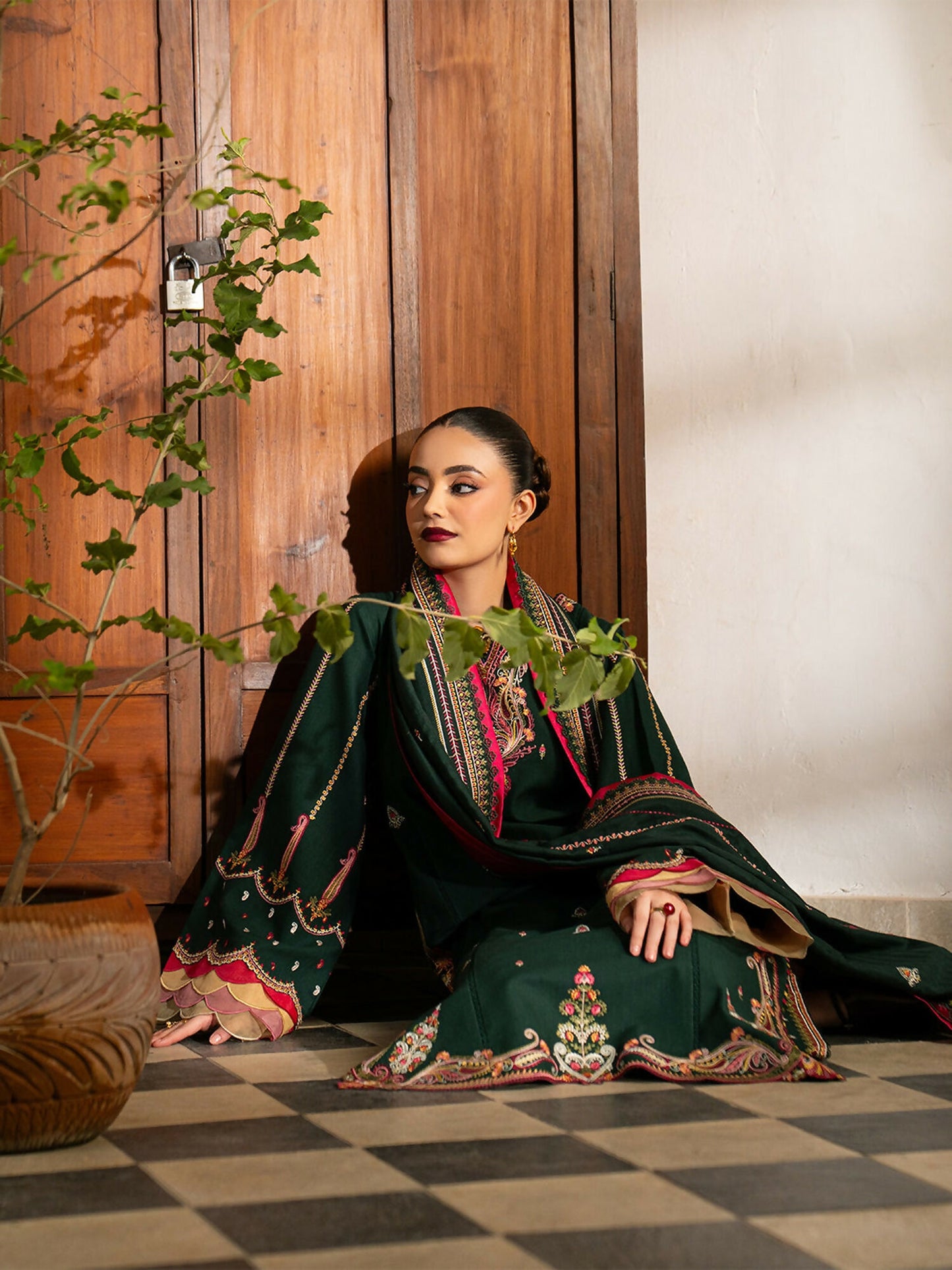 Binilyas Gulrukh Khaddar Embroidered Unstitched 3-Piece Suit-64-B