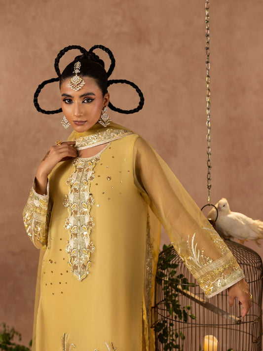 Shurooq Geet Organza Embroidered Stitched 3-Piece Suit-Jhoomar