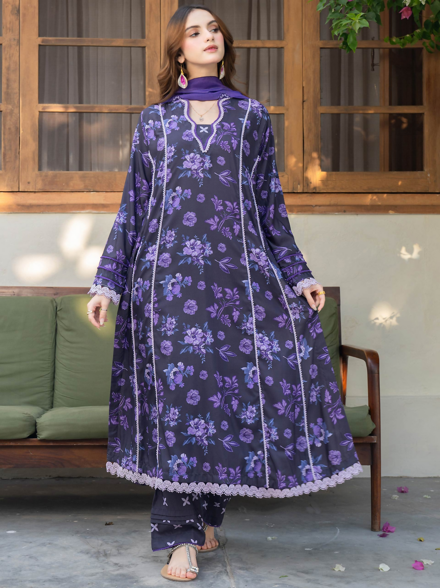 Panache Apparel Mah-e-Noor Raw Silk Printed Stitched Suit-Amaris