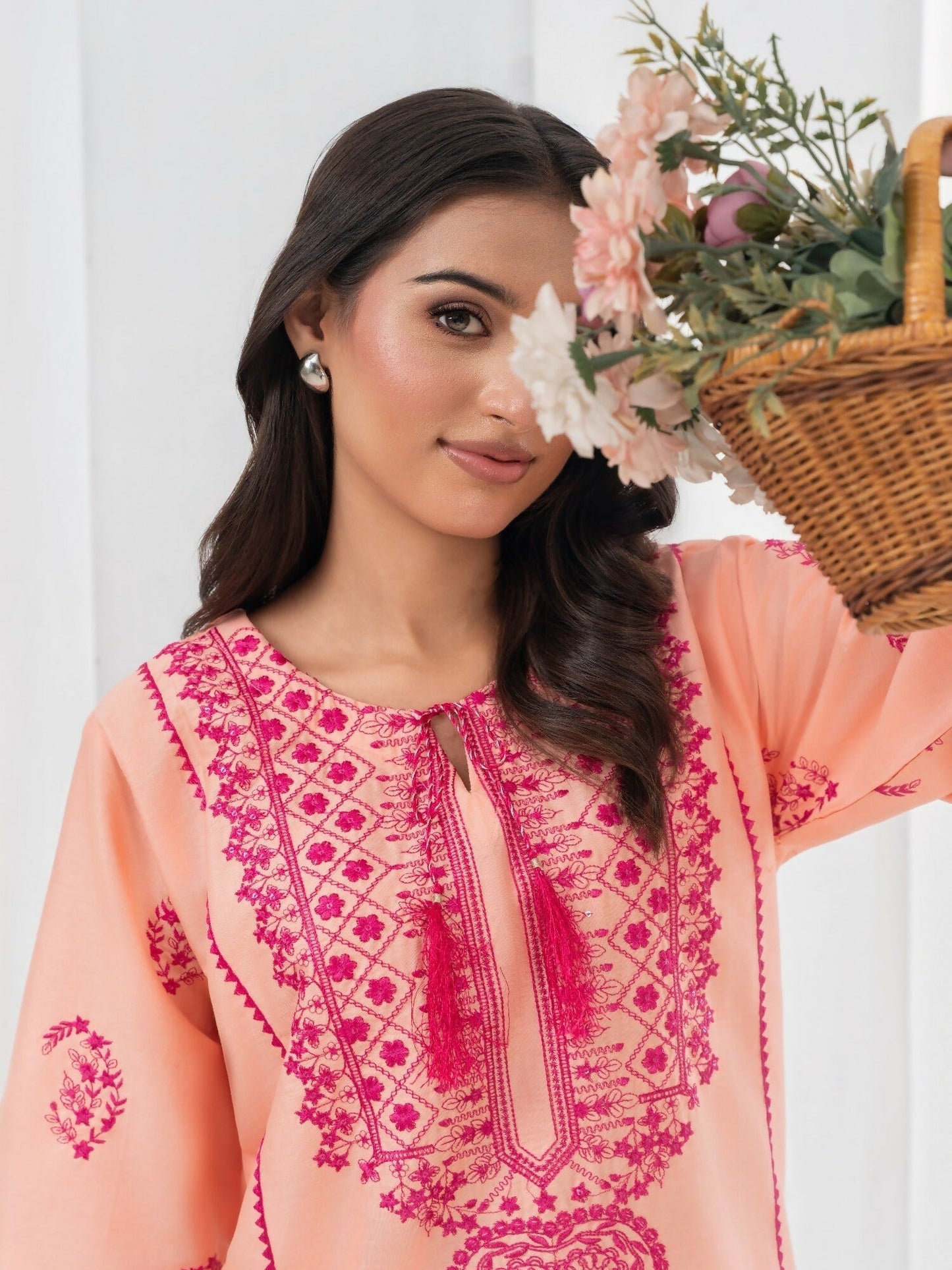 Stylish Collection Allure Cotton Embroidered Stitched 2-Piece Suit-Jugnu Peach