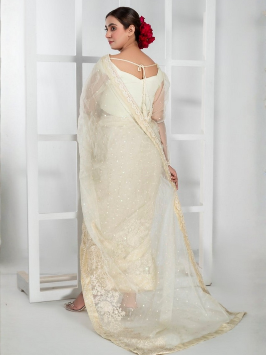 Imran Aftab Lux Winter Wedding Organza Embroidered Unstitched Saree-IASC-32