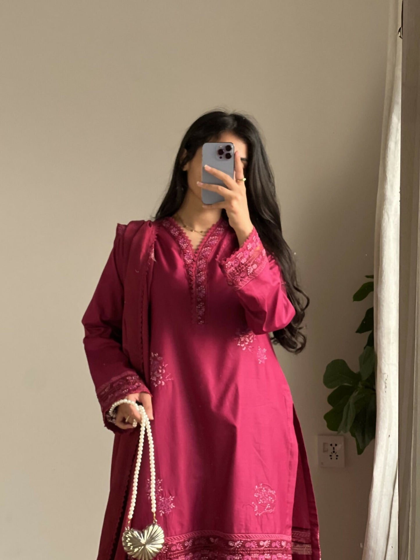 Mannat Clothing Lawn Embroidered Stitched Suit-Carnation