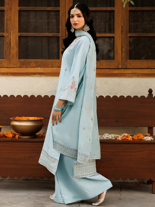Panache Apparel Noore Eid Edit Elvish Raw Silk Embroidered Stitched Suit-Jahanaraa