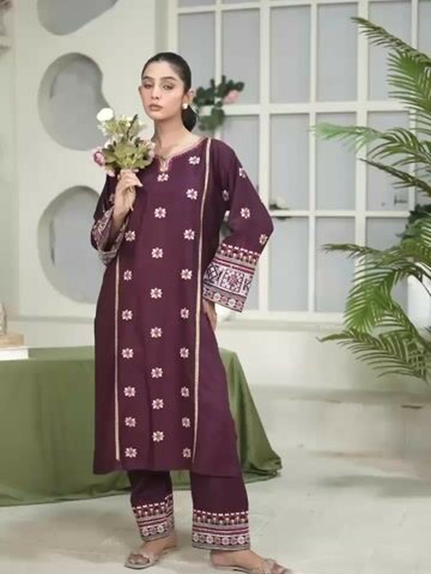 Stylish Collection Aaraish Linen Embroidered Stitched 2-Piece Suit-Nazakat