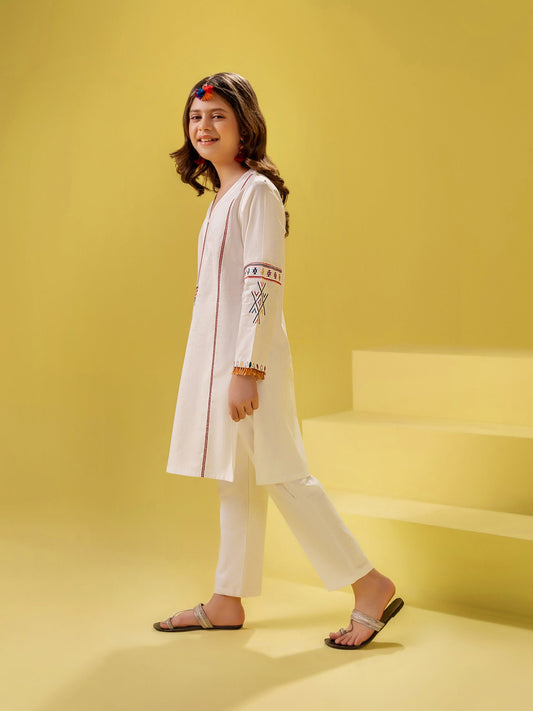 Velvour Girls Cotton Embroidered Stitched 2-Piece Suit-VG106-C