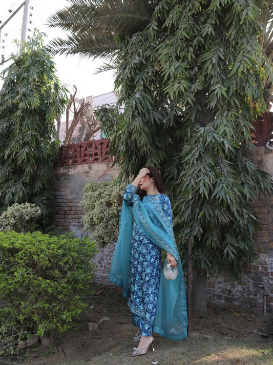 Panache Apparel Crepe Embroidered Stitched Suit-Waves