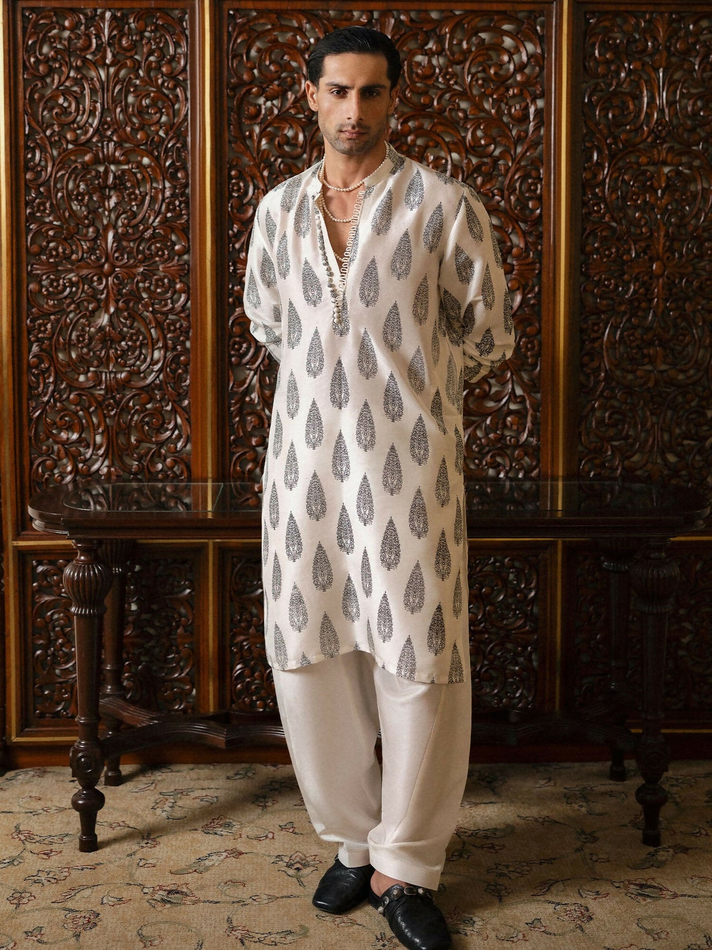 Ivory Hussain Rehar BASIC NOT BASIC V Raw Silk Printed Stitched 2-Peice Suit-Ivy