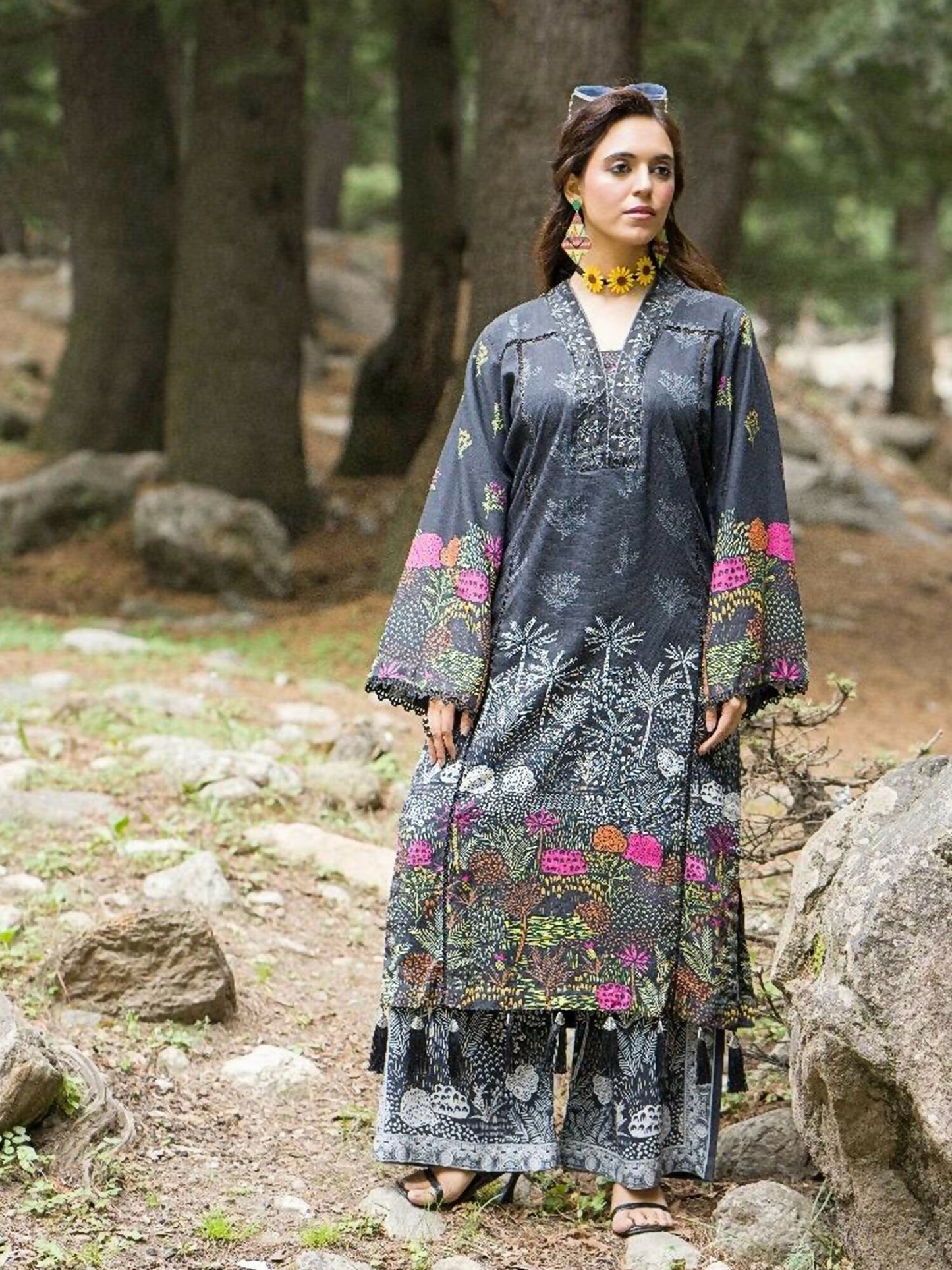 HU Studios Doriya Linen Printed Stitched 2-Piece Suit-Gulnaqsh