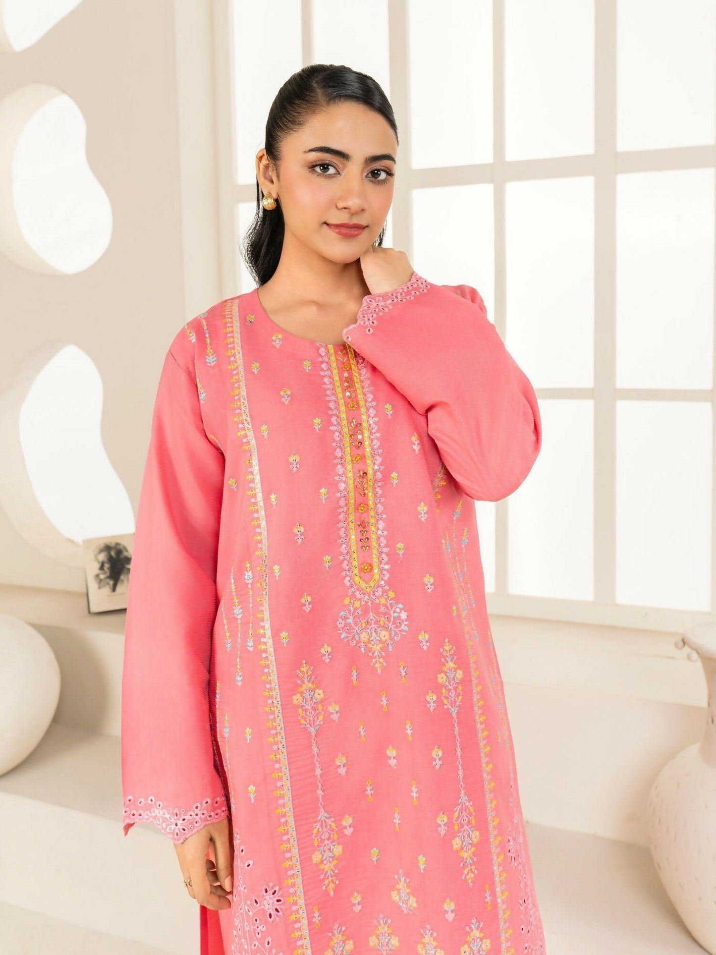 Stylish Collection Aaraish Cotton Embroidered Stitched 2-Piece Suit-Naaz Peach